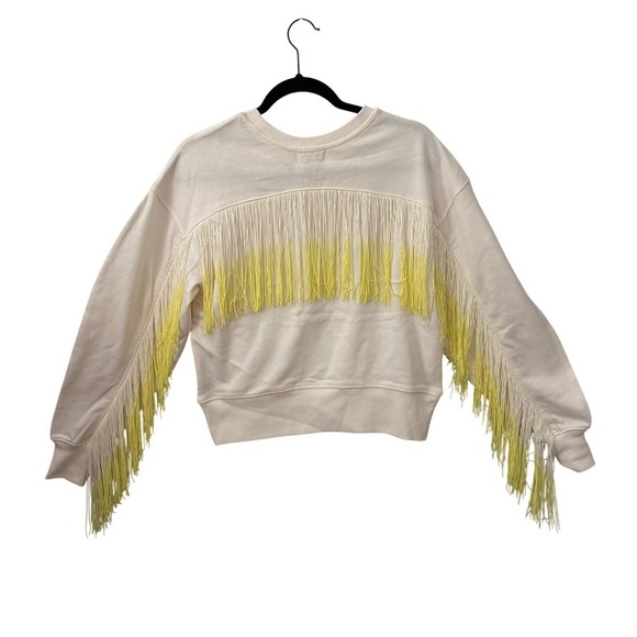 525 America Tops - 525 Womens XS Cream Sweatshirt Yellow Fringe Crew Neck Long Sleeve